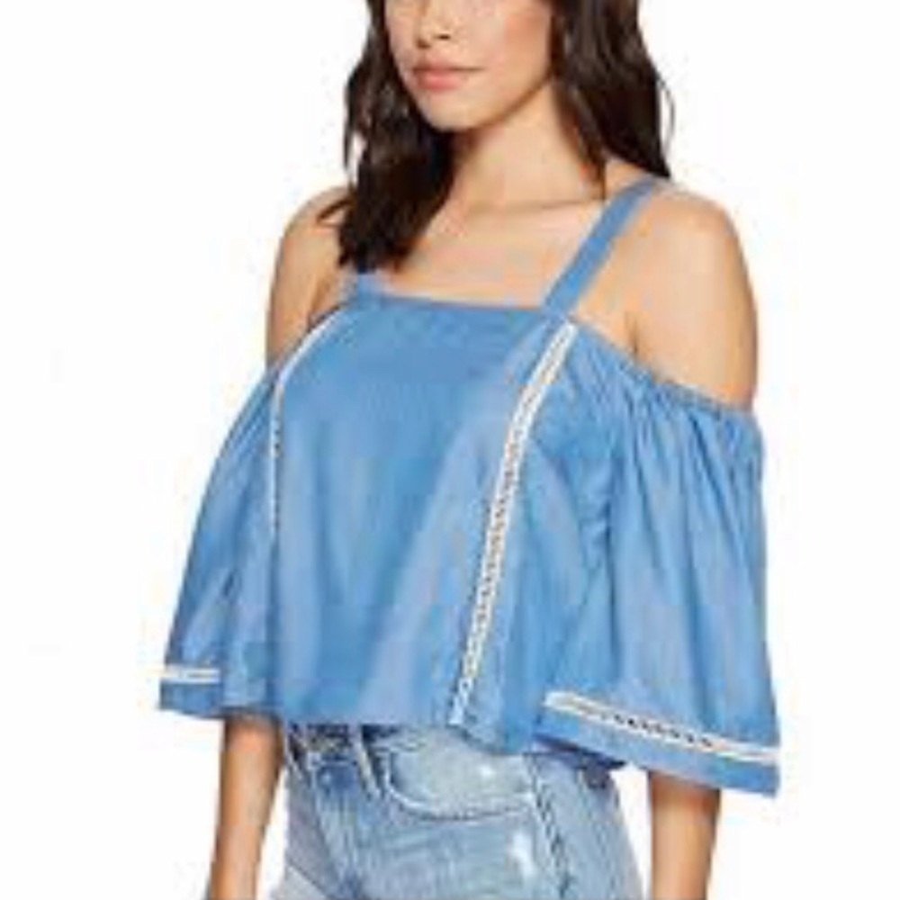 Lovers + Friends Denim Peekaboo Crop Top, S